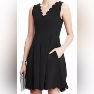 Banana Republic Black Dress Scalloped V Neck Hem